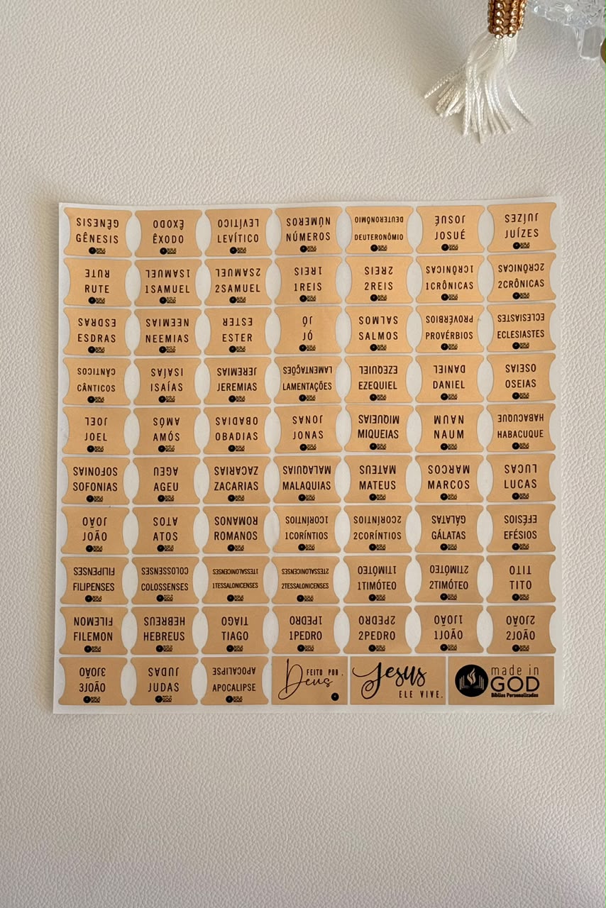 Cartela Divisórias - Abas para Índices Metalizada Dourado Fosco (Evangélica)