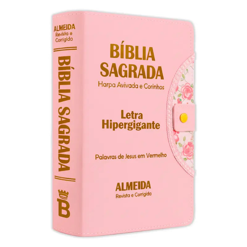 Bíblia Sagrada - Hipergigante Botão Rosa | ARC - João Ferreira de Almeida - Harpa e Índice por Cores