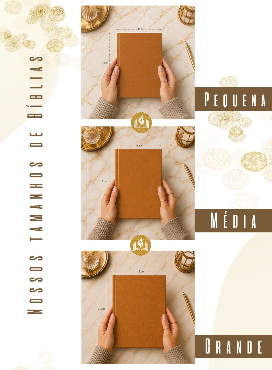 Combo Bíblia Courino Caramelo Mãos Entrelaçadas e Iniciais + Placa Grande + Cartela de Índices