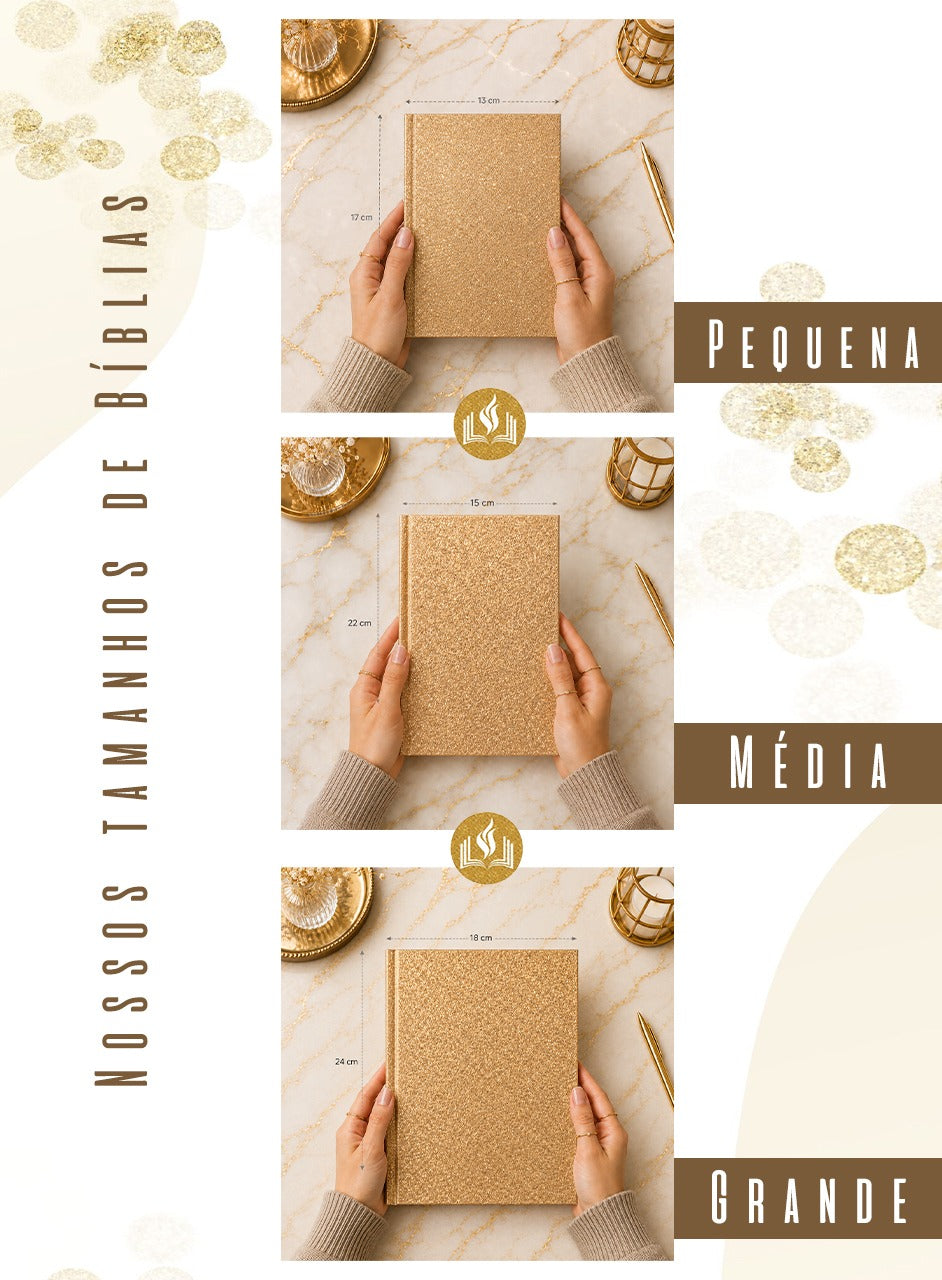 Combo Bíblia Glitter Dourado Árvore da Vida + Placa Grande + Cartela de Índices