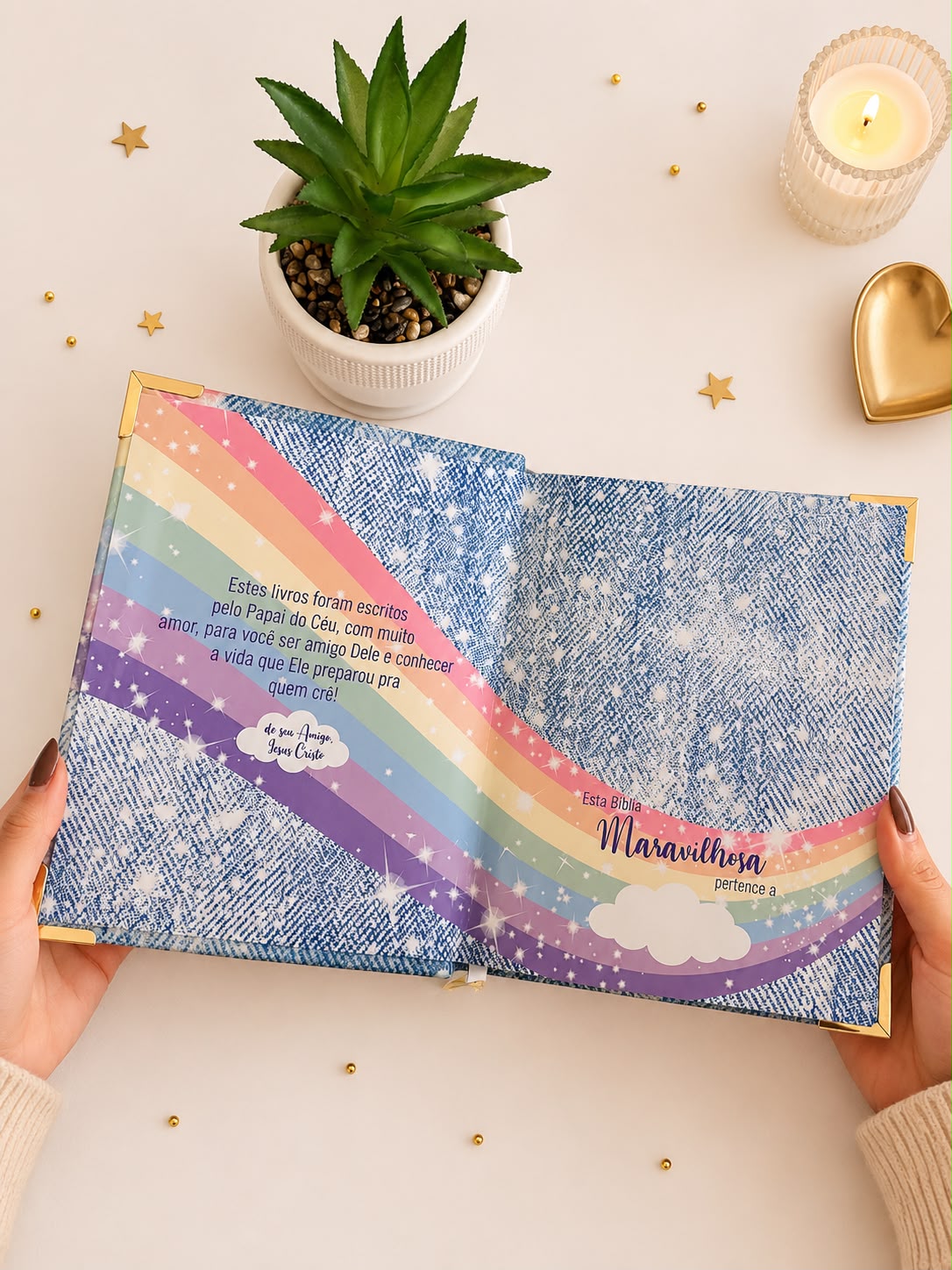 Bíblia Infantil Glitter Arco-Íris com Nome