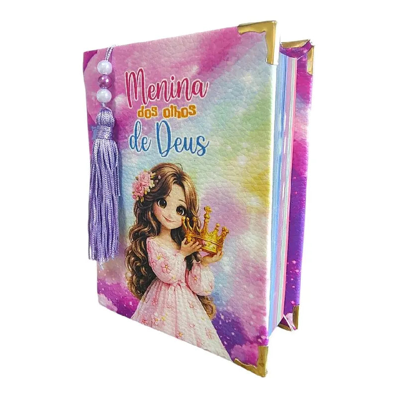 Bíblia Infantil Menina dos Olhos de Deus com Marca Páginas Exclusiva Grátis Letras médias e Contato Inspirador para Crianças Palavras de Deus em azul e Jesus em Vermelho Evangélica